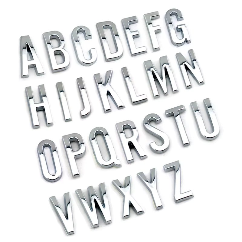 DIY 20mm high small 3d chrome slim letters numbers self-adhesive Alphabet car accessories interior decoraton stickers for car