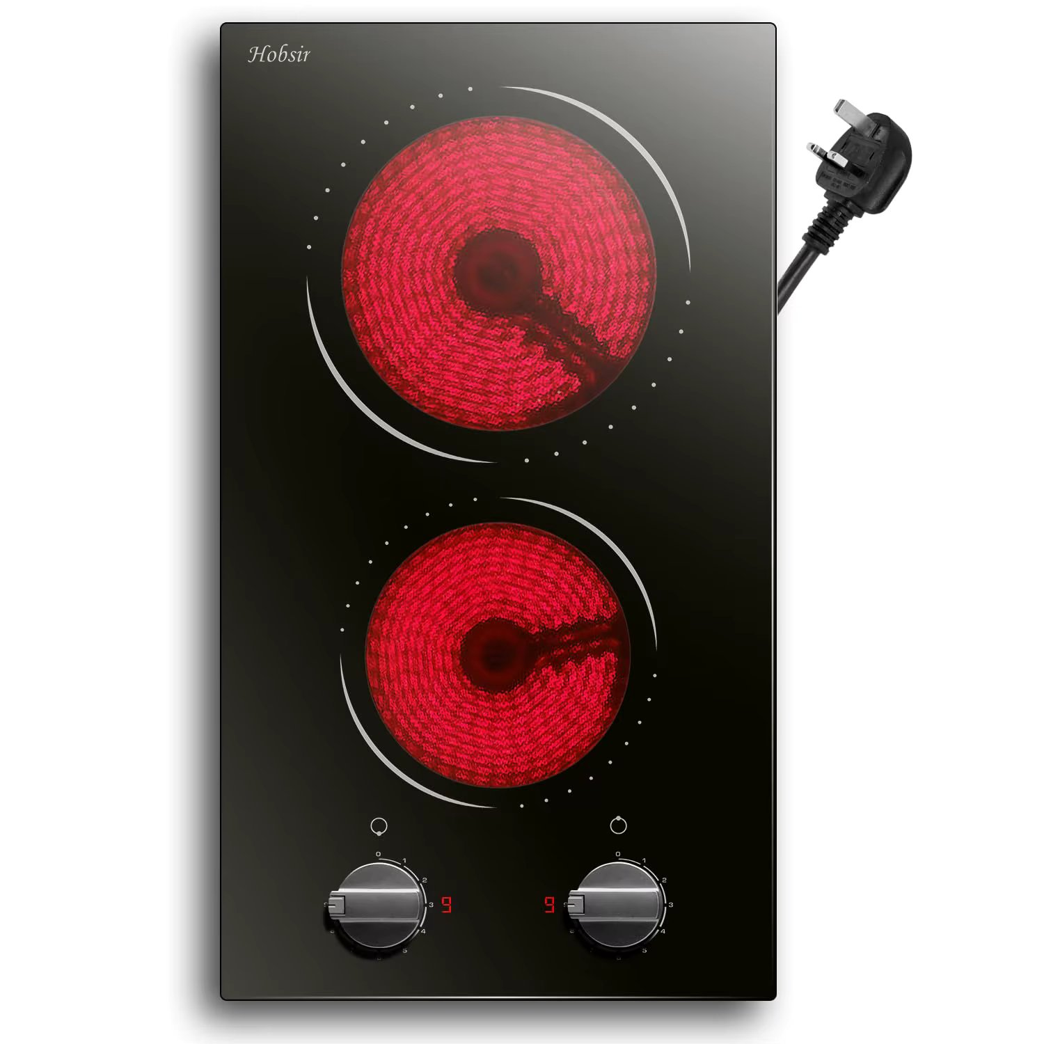 Hobsir 2 Burners Built-in Electric Hob 30cm with Knob Controls，Residual Heat Indicator, 2800W，Plug in，Overheat Protection