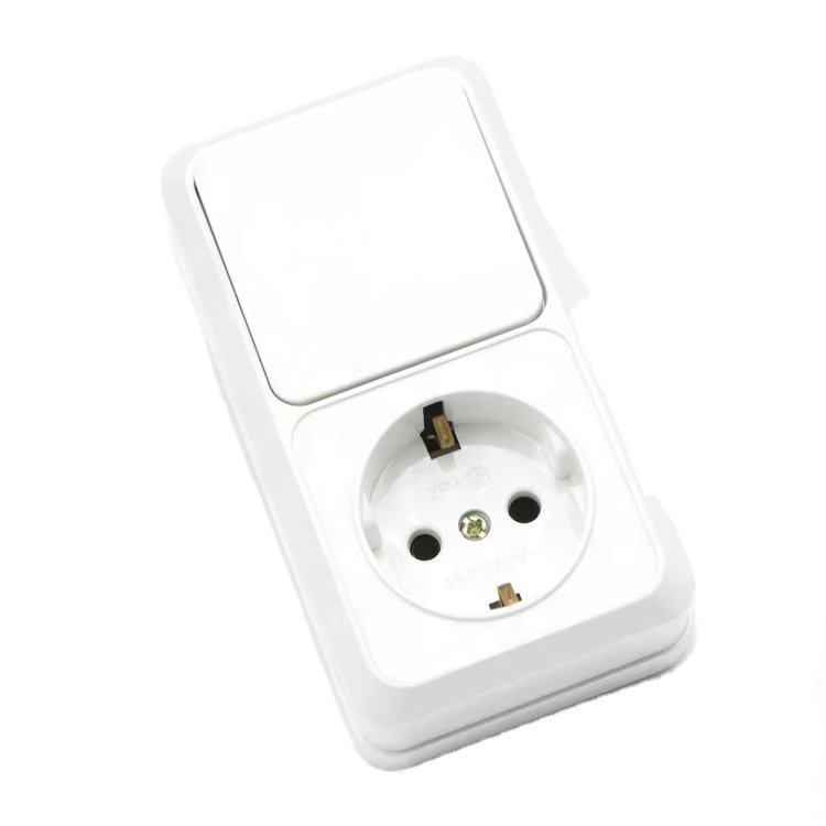 1pcs Vertical model Surface type Wall Switch with Schuko Socket European Wall Switch + Socket with Grounding