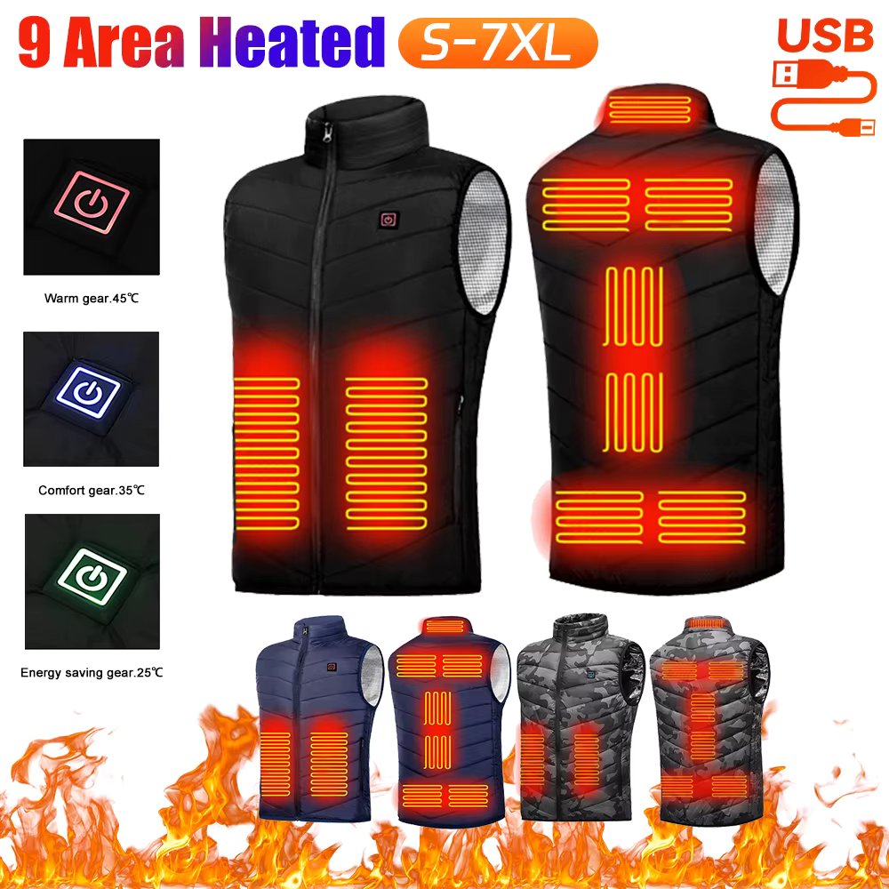 9 Heated Vest Zones Electric Heated Jackets Men Women Sportswear Heated Coat Graphene Heat Coat USB Heating Jacket For Camping