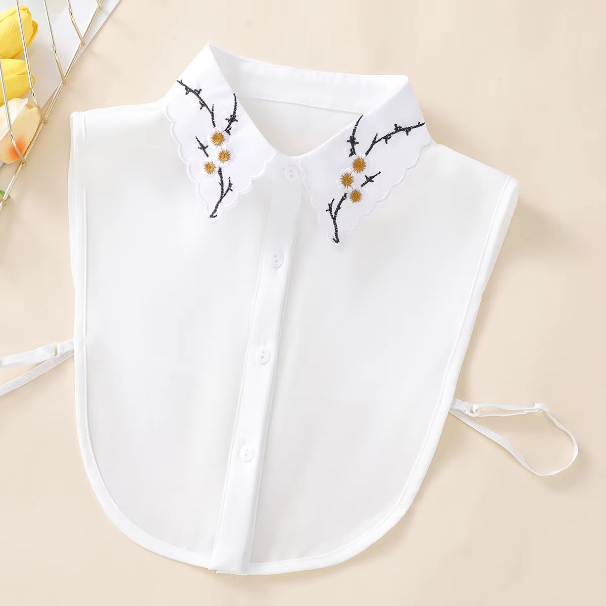 Women's Fashionable Embroidered Plum Blossom Collar with Sweater Fake Collar half Shirt Versatile Decoration Chiffon Fake Collar