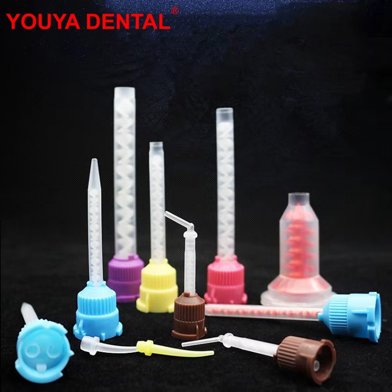 50pcs Dental Impression Mixing Tips For Dentistry Materials Mixing Tube Disposable Silicone Rubber Head Blue Yellow Lab Products