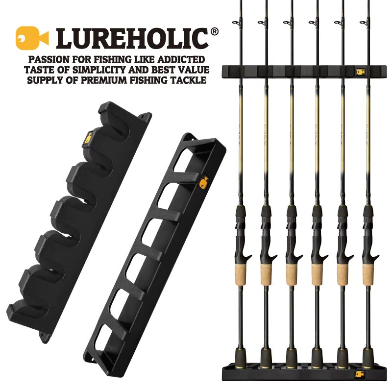 LUREHOLIC Fishing Vertical 6-Rod Rack Fishing Pole Holder Rod Holders Wall Mount Modular for Garage