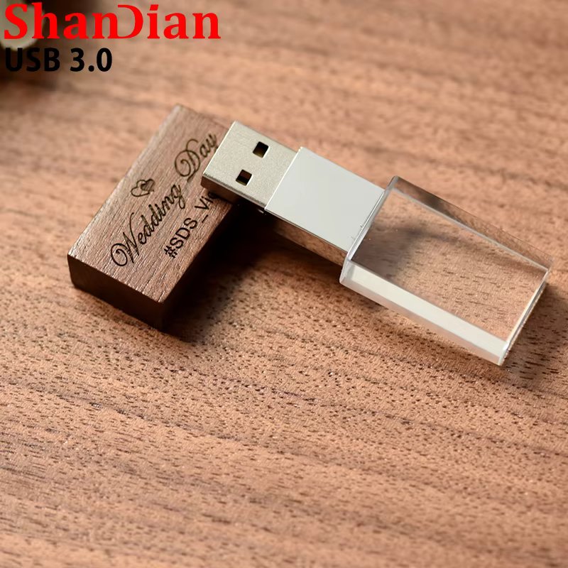 Crystal 64GB Flash Drive USB 3.0 32GB Custom Logo Pen Drive Maple 16GB Memory Stick 8GB Wedding Photography Gifts U Disk 4GB