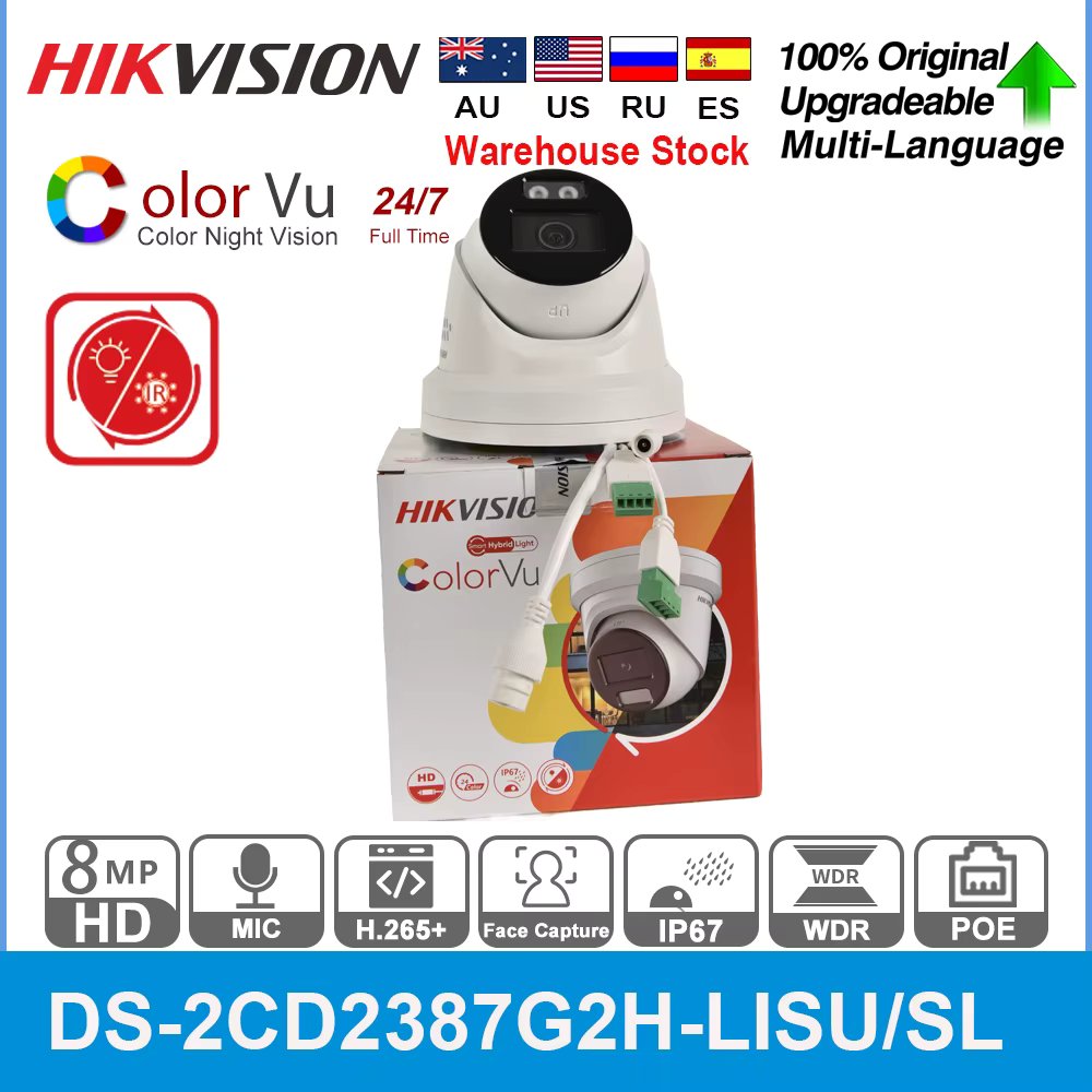 Hikvision 8MP IP Camera DS-2CD2387G2H-LISU/SL Smart Hybrid IR White Dual-Light ColorVu Turret Built-in 2-Way Audio Mic Speaker