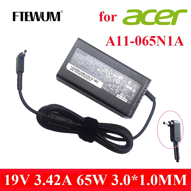 Original 19V 3.42A 65W Charger 3.0*1.0mm Laptop Adapter For Acer A11-065N1A PA-1650-86 ​S3-951 S5-371 S7-391 P3-131 C740 W700