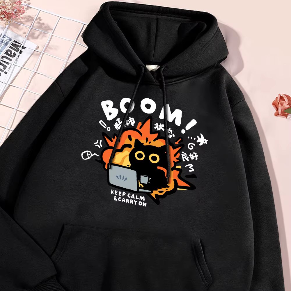 Good Mental State Pure Hoodie Men Cartoon Cat Hoodies Autumn British Style Sweatshirt Hip Hop Soft Comfort Hoody Men's Clothing