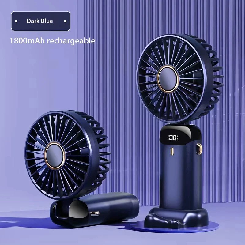 1800mAh Handheld Mini Fan Foldable Portable Neck Hanging Fans 5 Speed USB Rechargeable Fan with Phone Stand and Display Screen