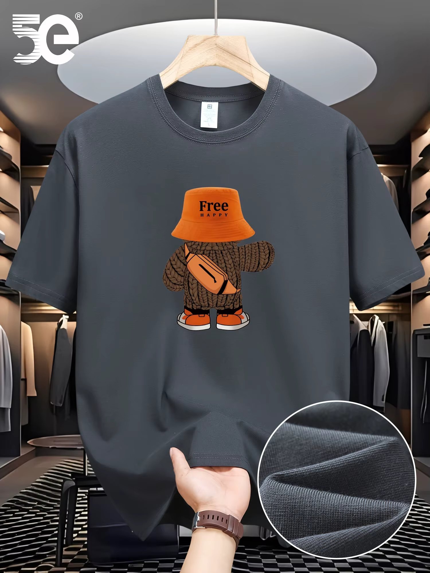 Summer men's 100% pure cotton sports casual loose fit plus cartoon pattern printed comfortable round neck short sleeved T-shirt