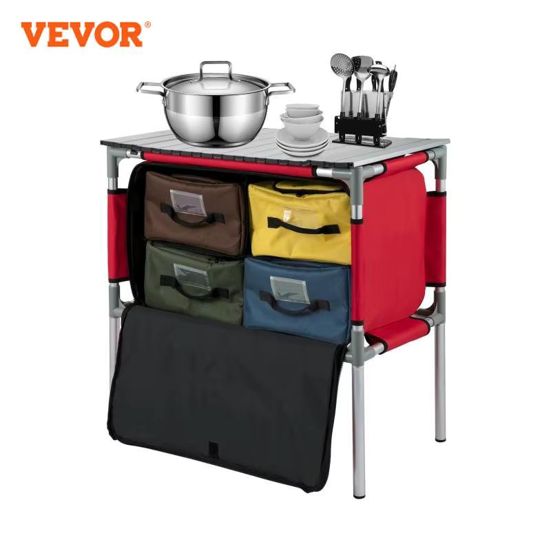 VEVOR Camping Outdoor Kitchen Table Cabinet Foldable Folding Cooking Storage Rack Aluminum Alloy Bracket for BBQ Picnic