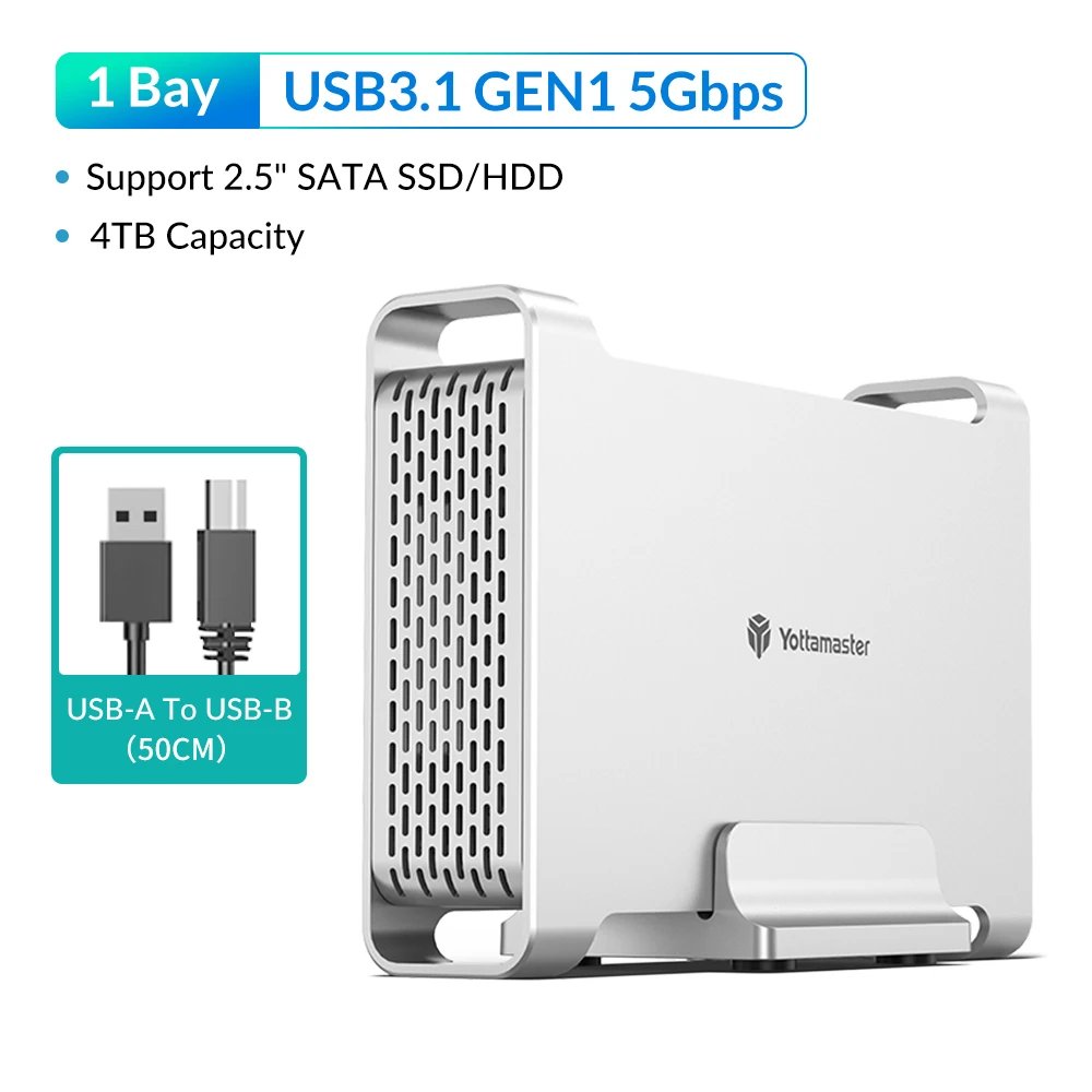 Yottamaster 1/2 Bay RAID Hard Drive Enclosure 2.5" 3.5" SATA SSD/HDD External Hard Disk Case Type C USB3.1 10Gbps HDD Box 2*16TB