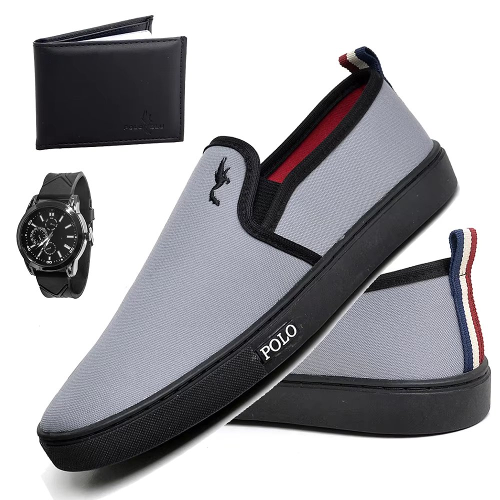 Men's Sneakers Combo Model Slip on Open Leisure With Watch and Special Wallet 37 to 46