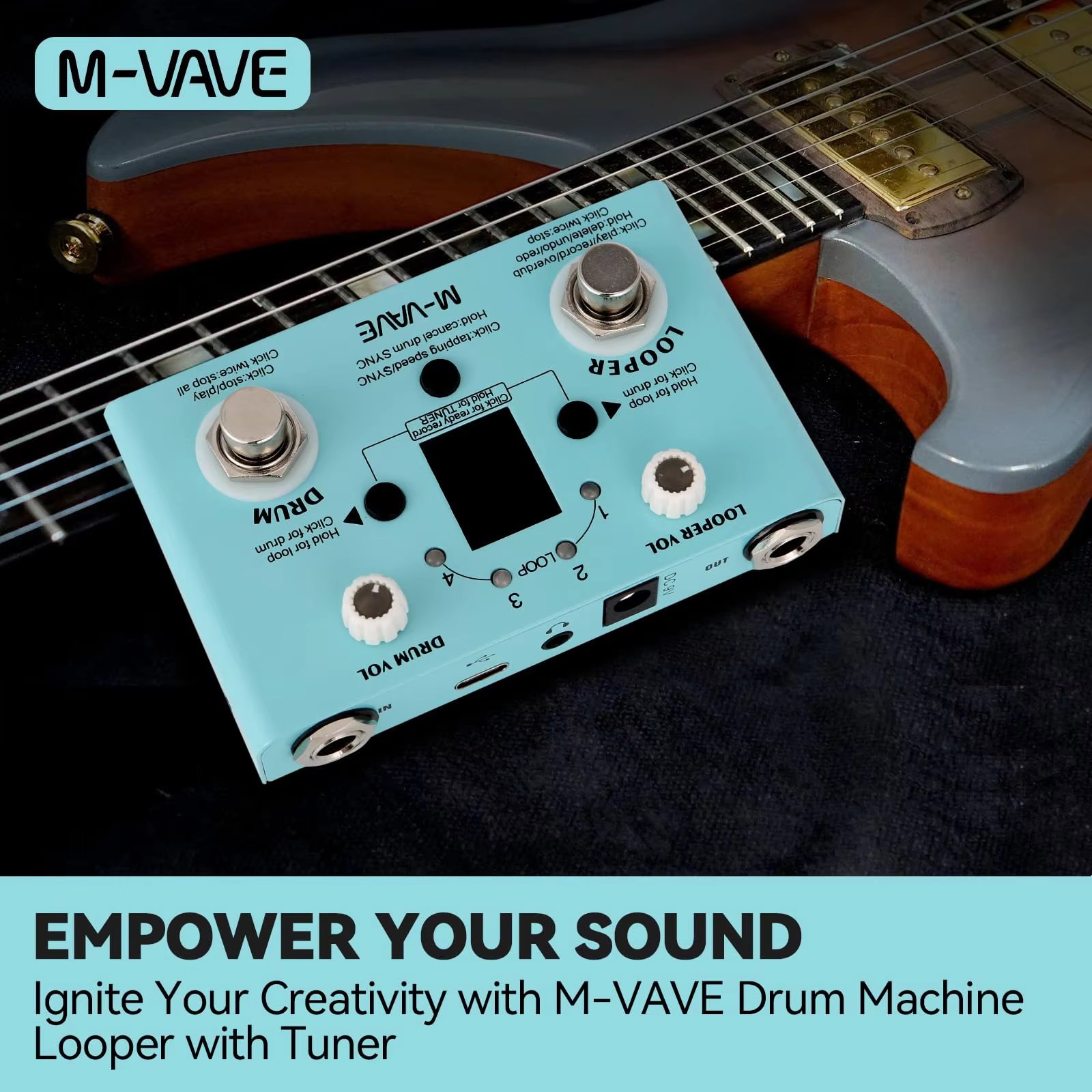M-vave Lost Tempo Drum Machines & Looper Pedal Built-in 30 Drums 11 Mins Recoding Time High Precision Tuner Guitar Effect pedal