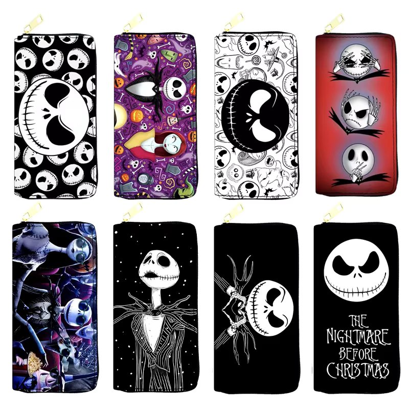 Disney The Nightmare Before Christmas Wallet Jack Skellington Cartoon Figures MultiFunction Zipper PU Long Style Money Bag Gifts