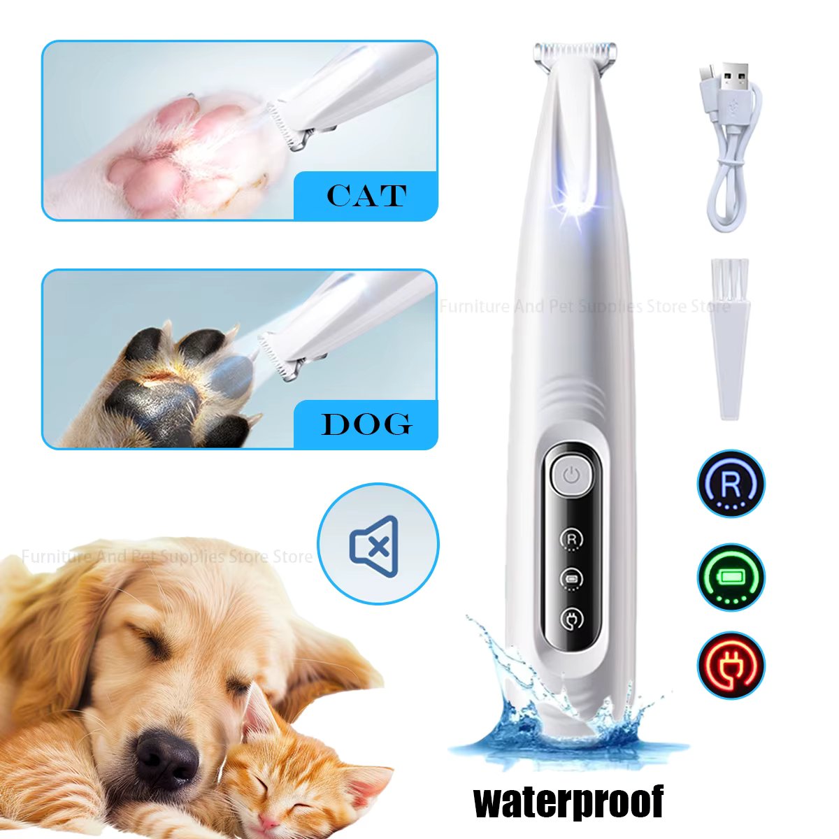 New Dog Paw Trimmer with LED Light Fully Waterproof Pet Hair Trimmer with LED Display Dog Clippers for Grooming 18mm Widen Blade