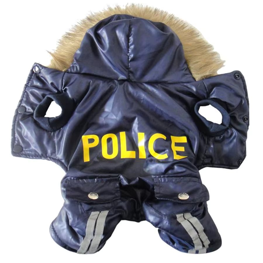 Pet Clothes Cosplay Police Style Thicken Warm Dog Coat Winter Windproof Coat Jumpsuit New Hooded Dogs Clothing
