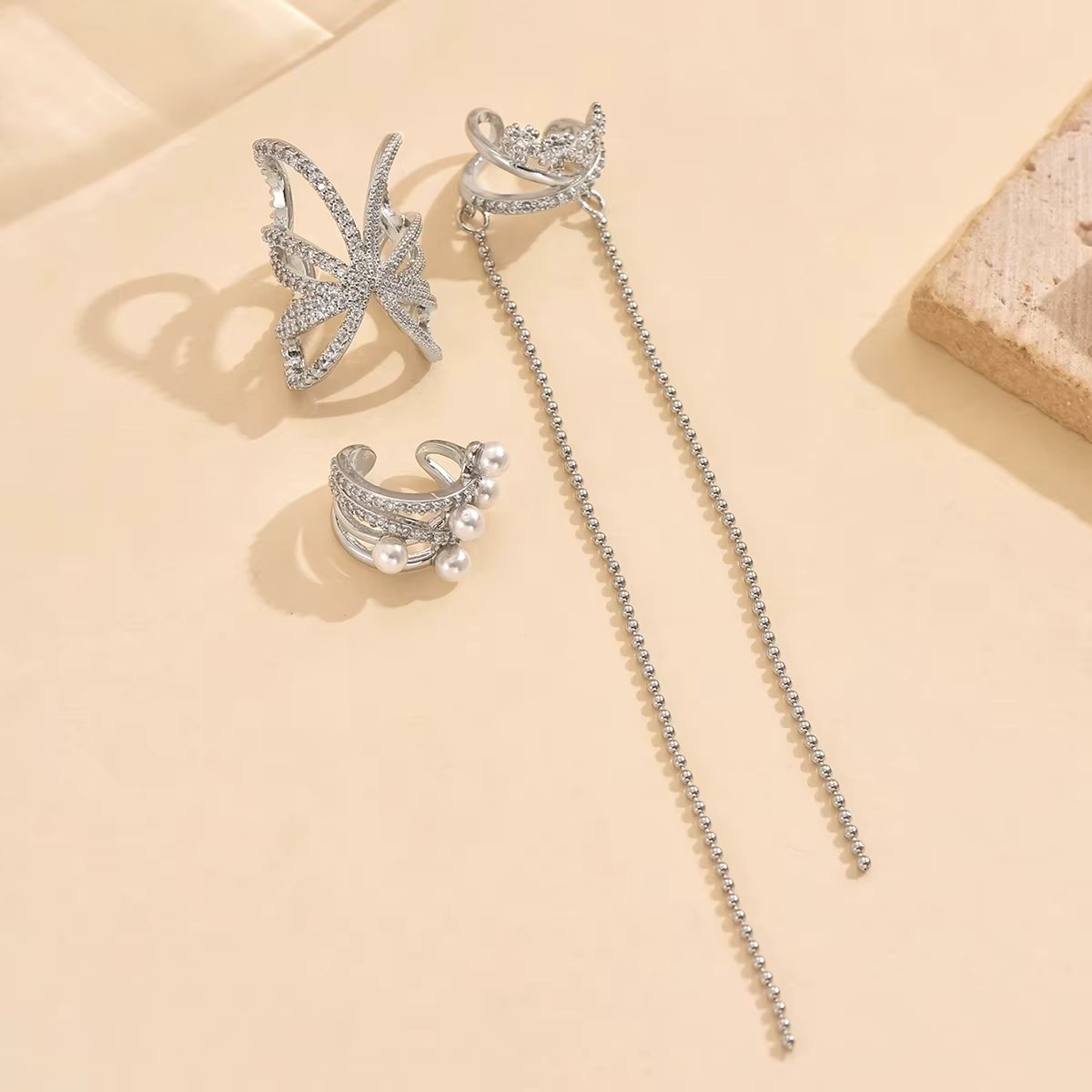 ZHONGVI 1 Pcs Zircon Korean Wave Multilayer Geometry Ear Cuff Clip on Earrings For Women Without Piercing Non-pierced Jewelry