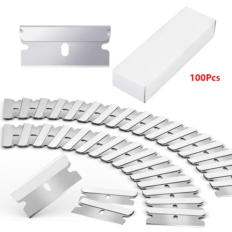 100pcs Razor Blades Scraper Metal Glass Glue Cleaner Remover Replacement Cutter Blades Carbon Steel Blade Car Tinting Tool ﻿