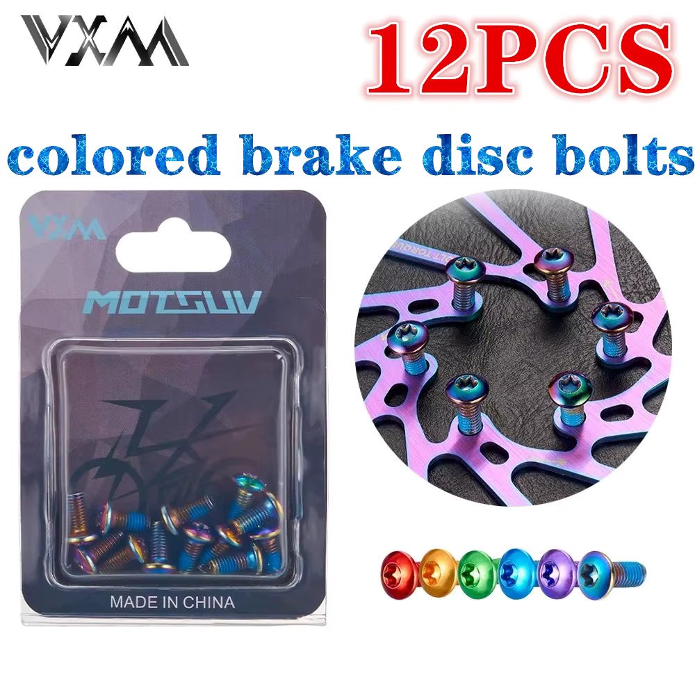 VXM Mountain Road Bicycle Brake Disc Screws Bolt Rotor Replacement Cycling Colorful 1.8g For MTB Bike Light Accessories 12Pcs