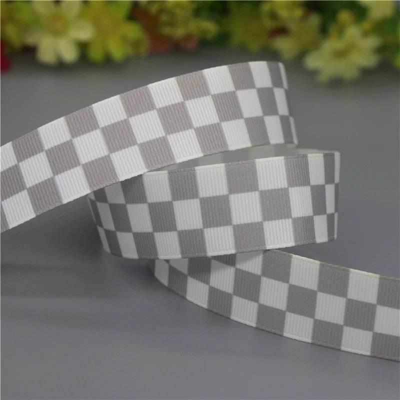 DUWES 50yards Plaid Grid Check Pattern Printed Grosgrain Ribbon Accessories Material Headwear Decoration DIY Sewing Craft D2133
