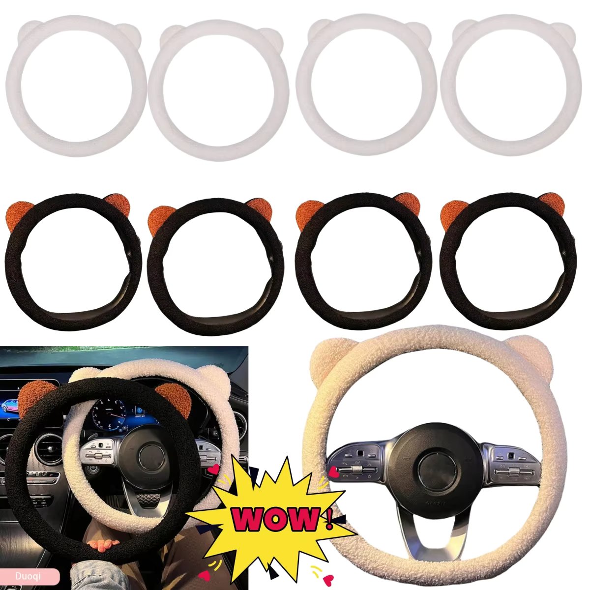 Universal Winter Warm Soft Plush Cartoon Bear Ear Car Interior Car Steering Wheel Cover Handble Cover Car Interior Accessories