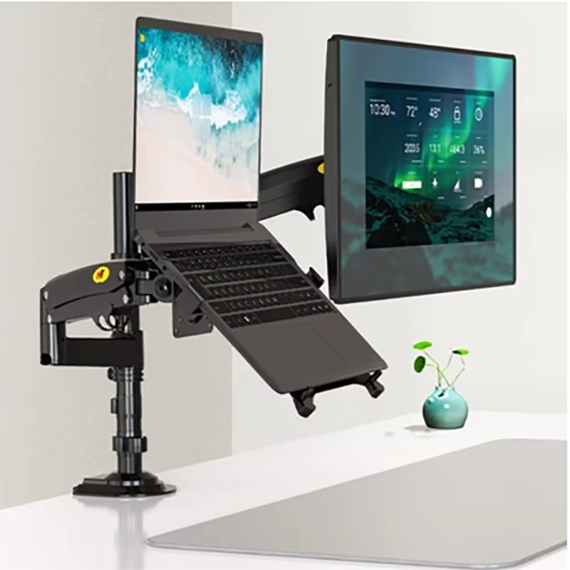Desktop NB H180 + FP-2 Gas Spring Dual Arm for 22"-32" Monitor Holder + 10"-17" Laptop Support Air Press Mount Stand Load 2-12kg