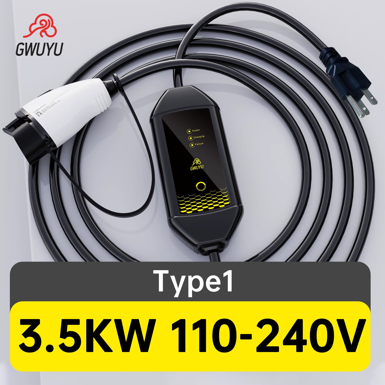 EV Portable Charger 3.5KW 110-240V Type 1 Plug Car Charging Station 3.5m Cable Wallbox Chargings for Electric Car with Light