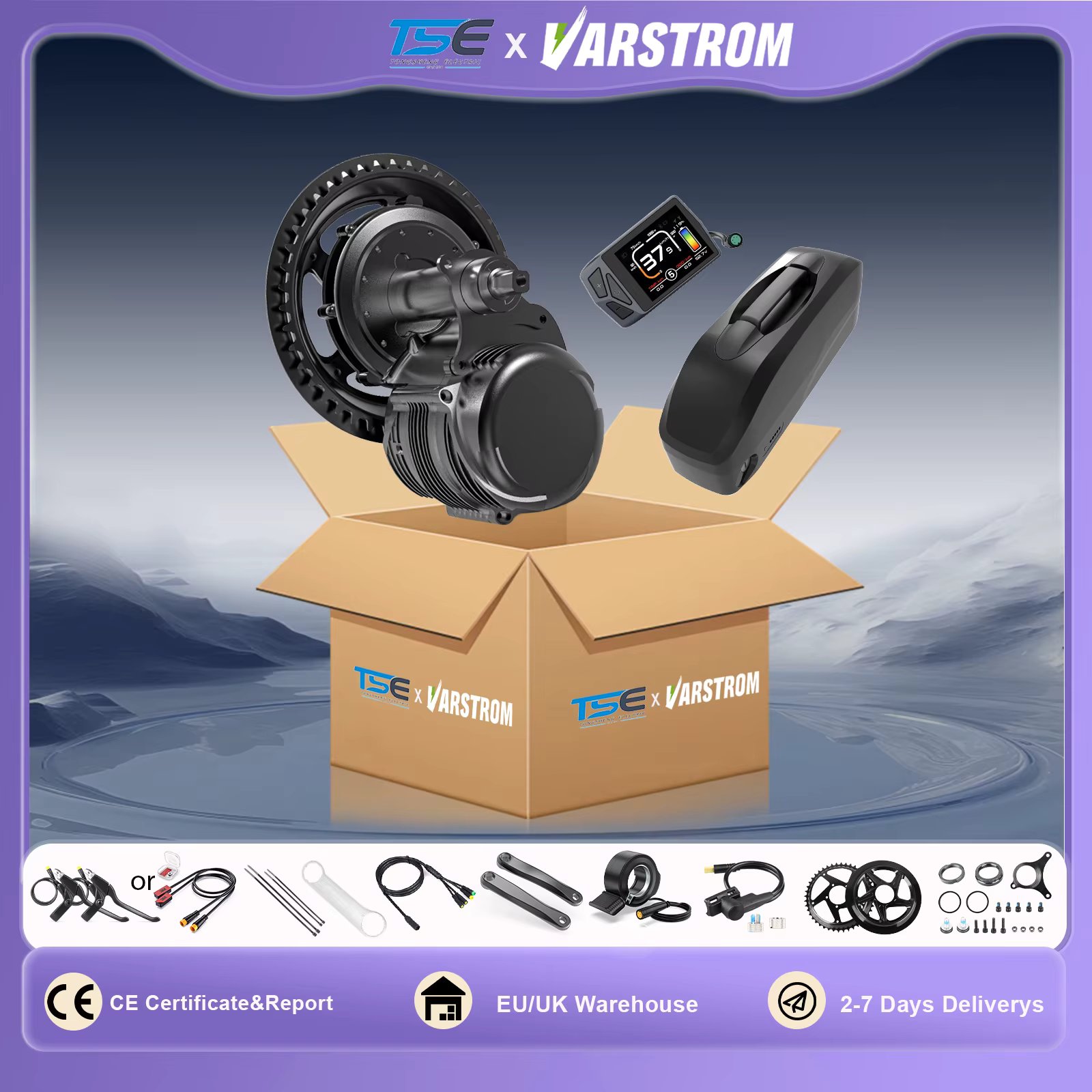 Tongsheng 750W 500W 250W Motor Kit TSDZ8 TSDZ2B Mid Drive Torque Sensor Engine Electric Bicycle Conversion Kit 13Ah 25Ah Battery