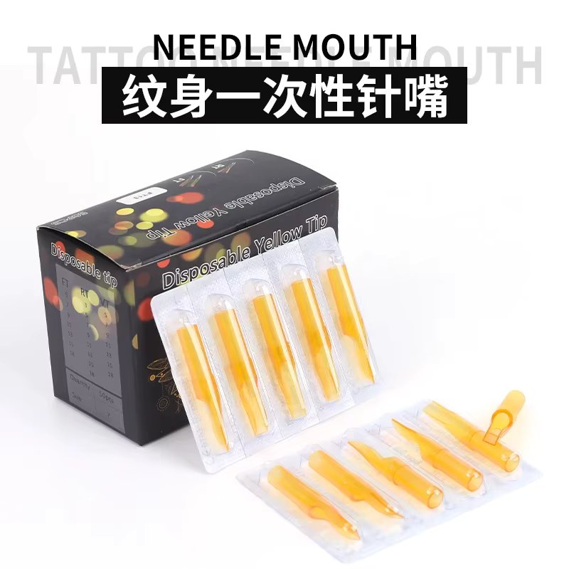 50Pcs Disposable Tattoo Machine Gun Nozzle Tips Yellow Plastic Steriled Assorted Permanent Makeup Needle Tubes Mouth Supplies