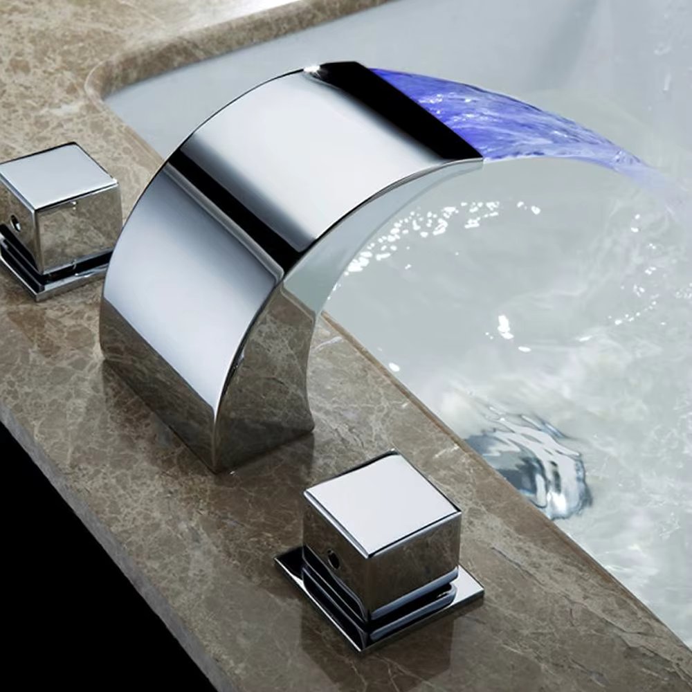 LED Bathroom faucet Sink faucet Waterfall Basin Faucet Widespread BathroomTub Sink Mixer Tap Chrome