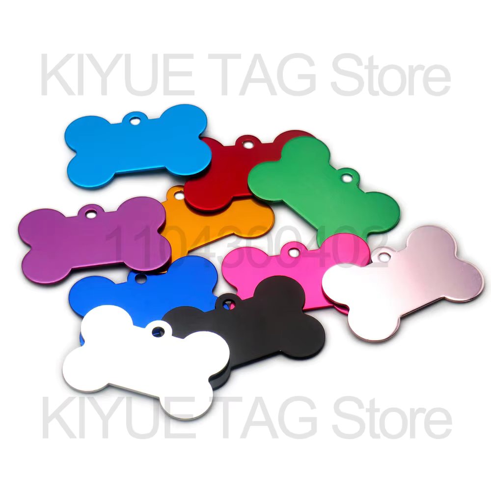 Wholesale 100Pcs Personalized Dog ID Tags Aluminium Customized Pet Tag For Cats Engraved Cat Tag Bone Dog Collar Pendant
