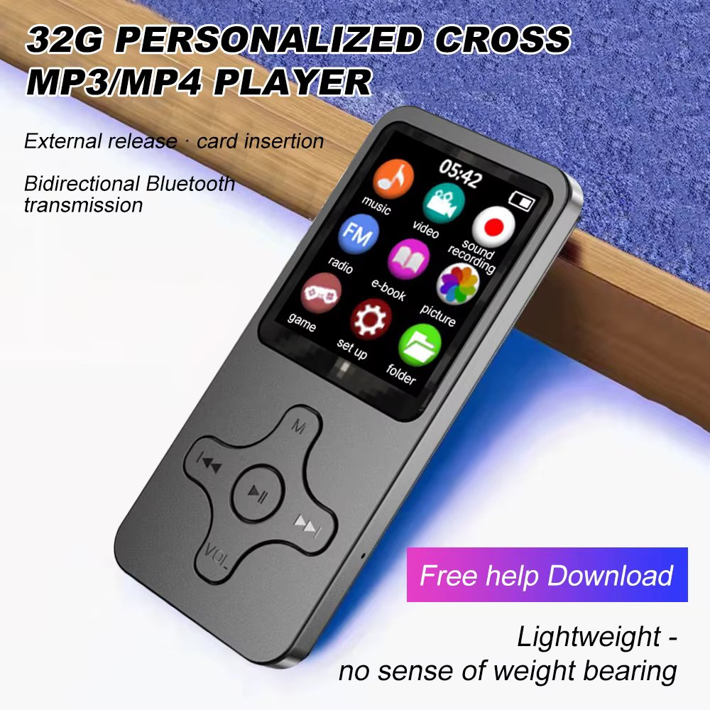 Portable 32GB MP4 MP3 Player Bluetooth Mini HiFi Music Player with E-Book FM Radio Recorder Video Play Built-in Speaker 1.8 Inch