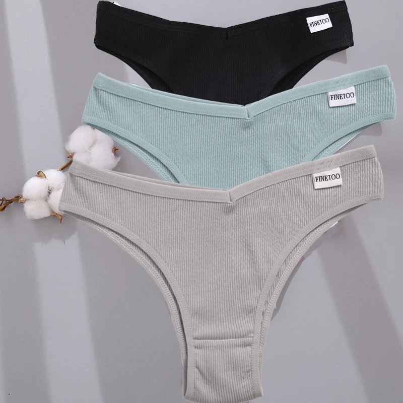 FINETOO 3PCS/Set Women Cotton Lingerie Female Thongs Sexy Underwear For Woman Low-Rise Underpant Women's Panties Bikini Briefs