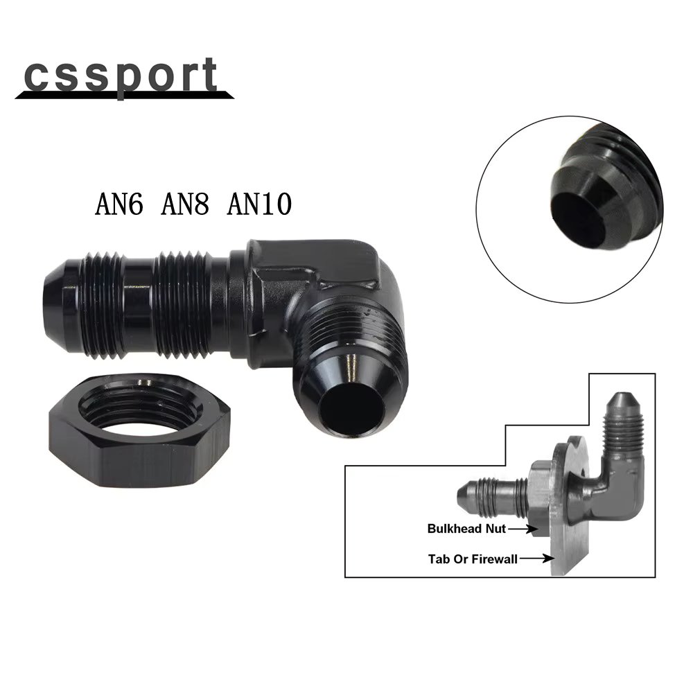 Aluminum AN6 AN8 AN10 Male to Male 90 Degree Hose Flare Bulkhead Adapter Black Fitting with Nut For Tab or Wirewall