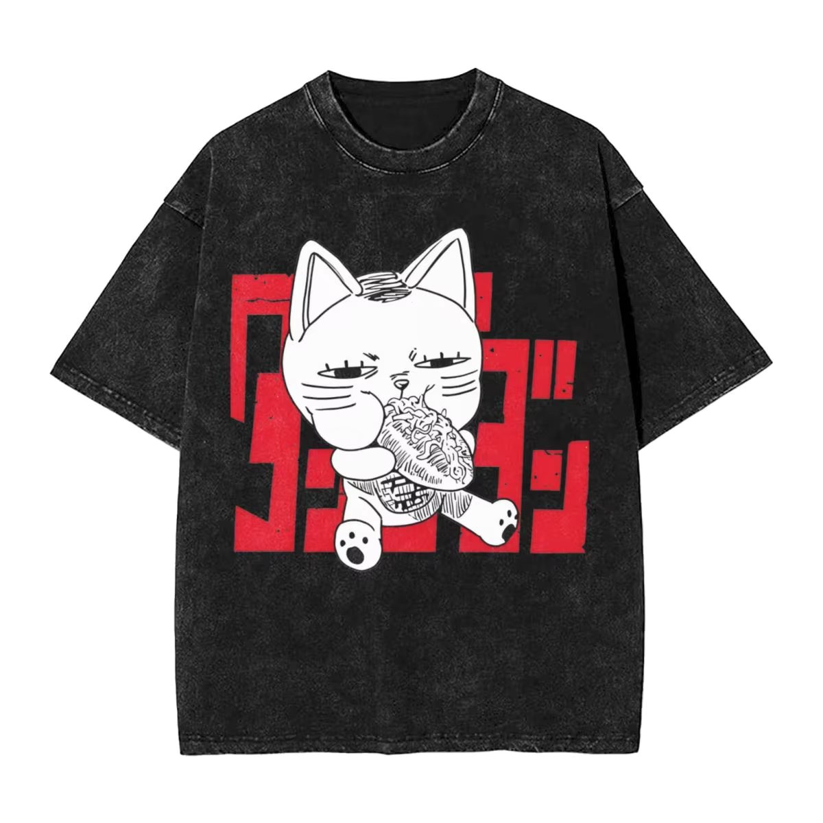Dandadan Turbo Granny Cat T Shirt Hip Hop Washed High Street T-Shirt Anime Vintage Men Women Tops Streetwear Printed Tees