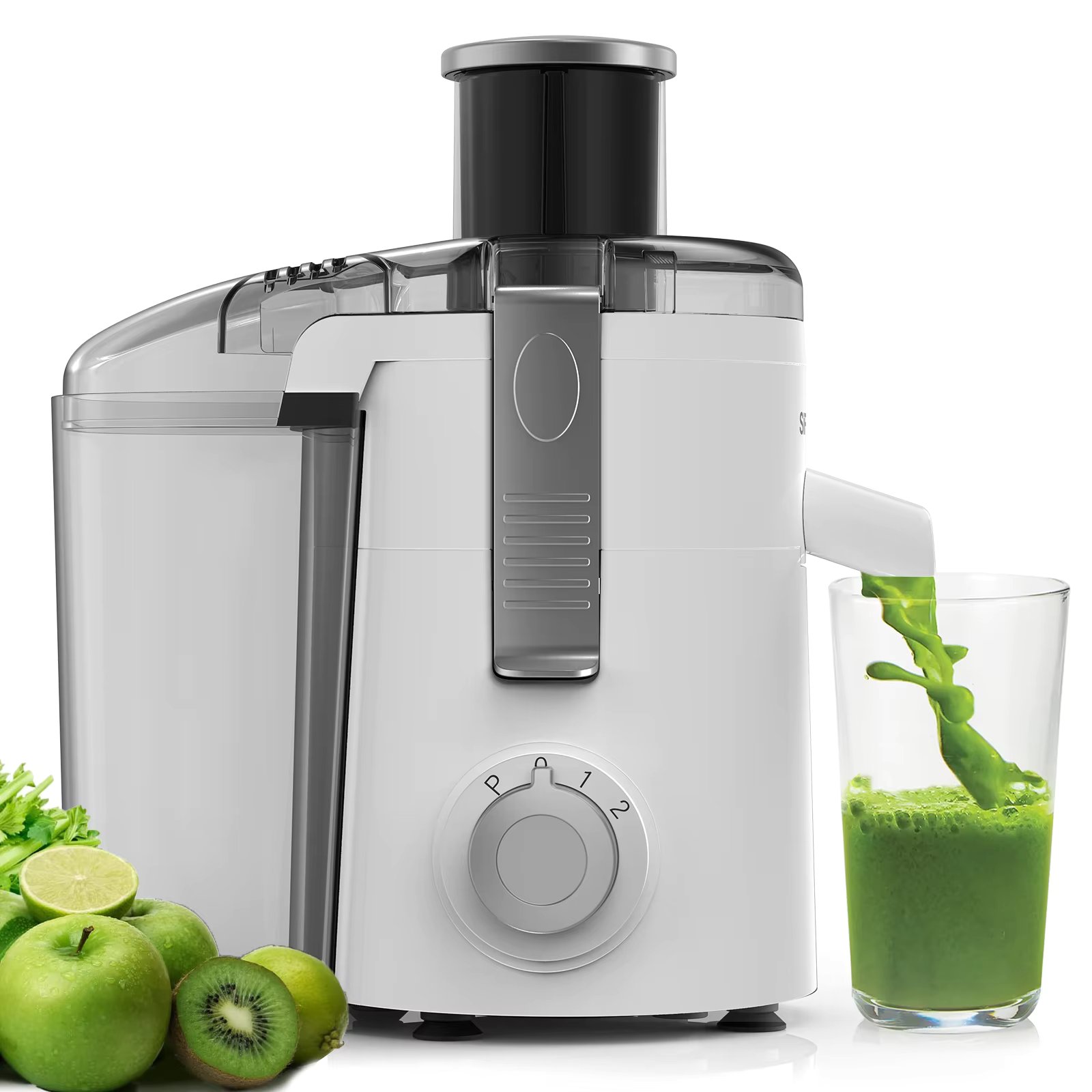 SiFENE Compact Juice Maker, Centrifugal Juice Extractor for Fruit & Vegetable Juice, 3-Speeds, User-Friendly & Easy-Clean, White