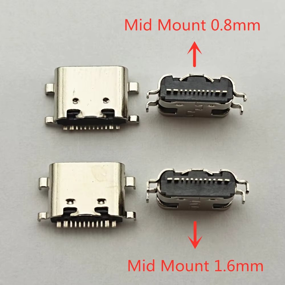 10-100pcs USB-3.1 USB Connector Type C Horizontal Mid Mount 16P Female 1.6mm through board 0.8mm for charger adapter DIY Type C