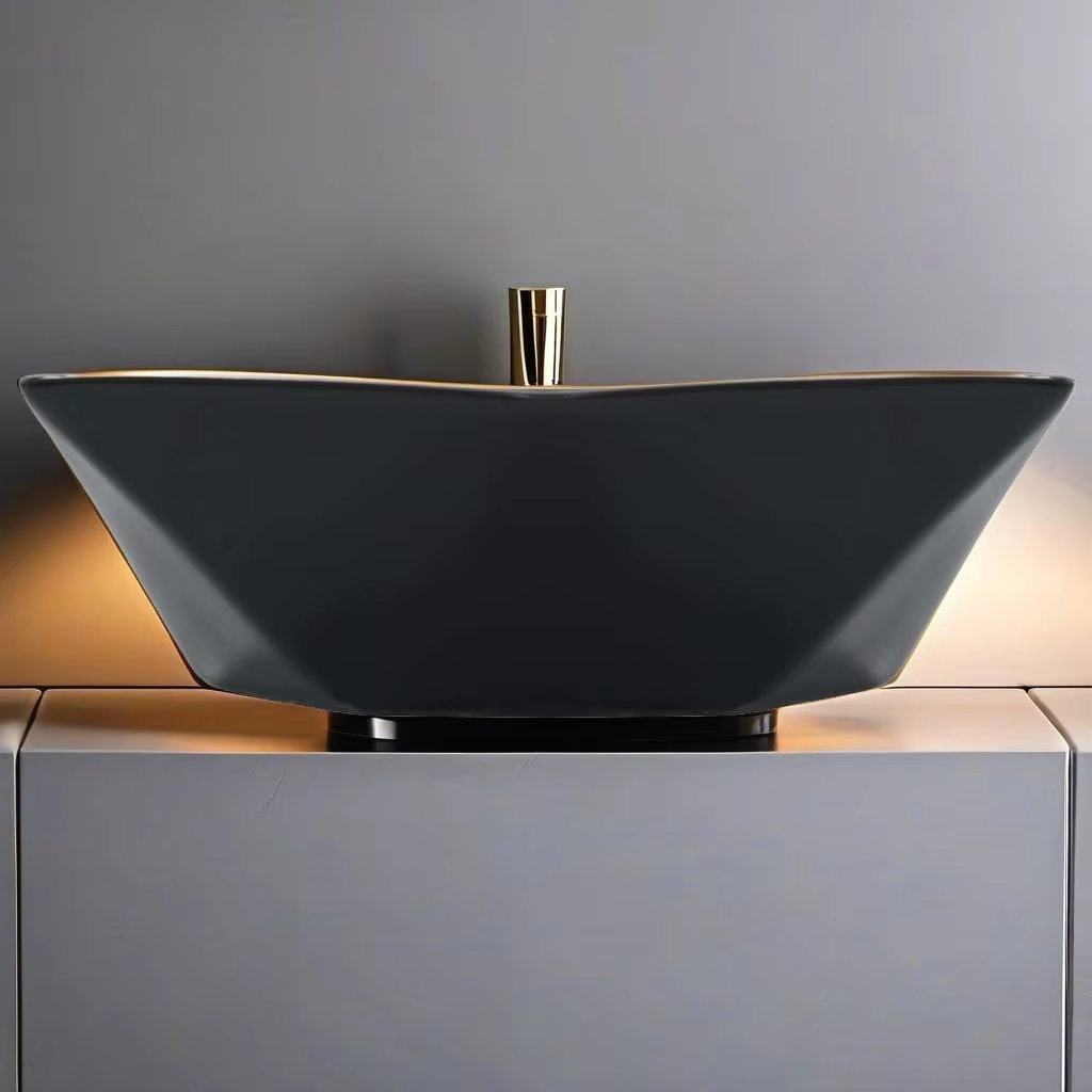 Elegant Black Ceramic Wash Basin 4 for X3 6.5x12 cm - Modern Bathroom Sink