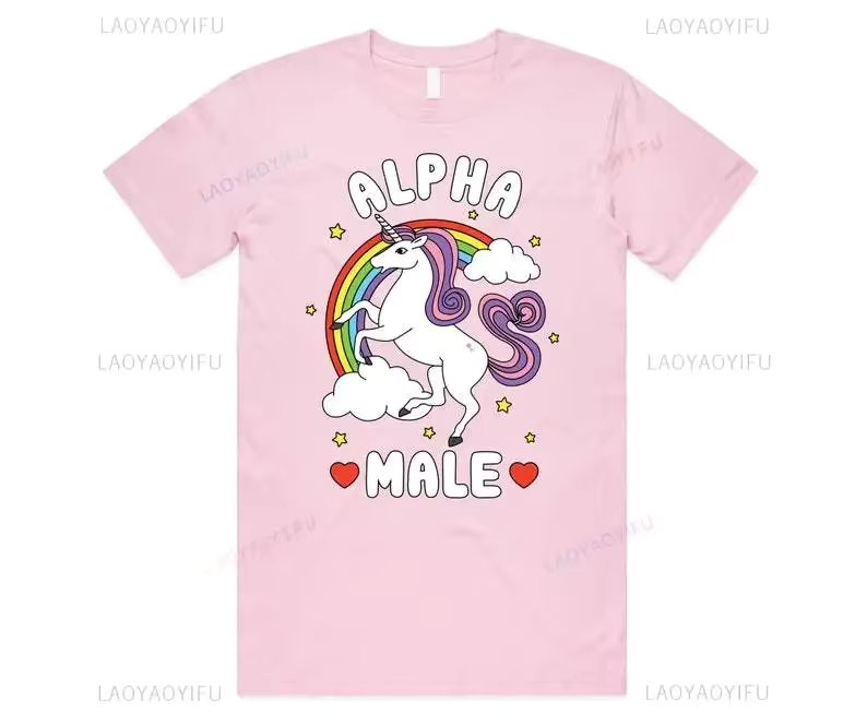 Alpha Male Printed T-Shirt High Quality Cotton Tee Top Funny Man Unicorn Gift Unisex Joke Prank Fathers Day Stag Do Short-sleev