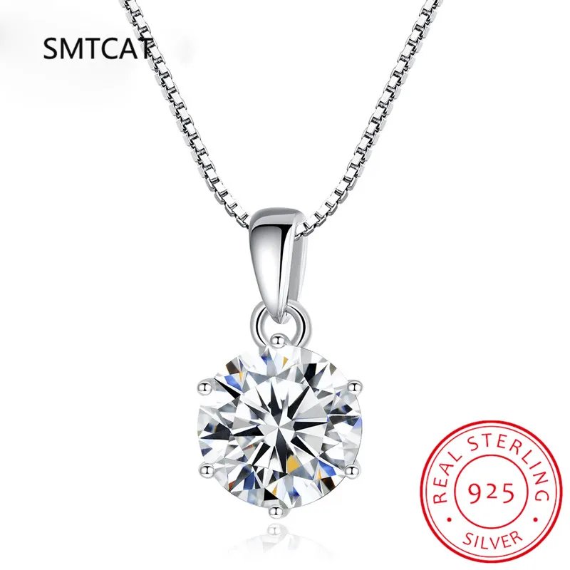925 Silver Rhodium plating 1 Carat VVS1 Diamond Test Round Shape Moissanite Pendant Necklace Women Classic Gemstone Necklace