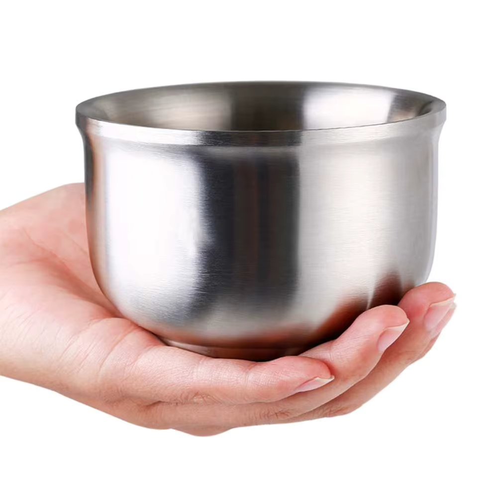 New Design 3 Layer Stainless Steel Shave Brush Bowl Mug Silver for Shaving Men's Gift