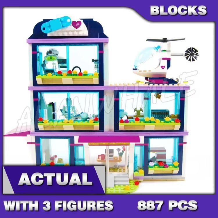 2024 new 887pcs Friends 3-story Modular Hospital Ambulance Helicopter Nursery 10761 Building Blocks Sets Compatible With Model