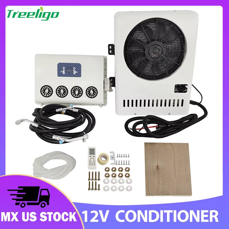 Treeligo 2024 10500BTU 12V Car Cooling Air Conditioner New Electric Car Split AC Unit For RV Truck Tractor Camper Van Motorhome