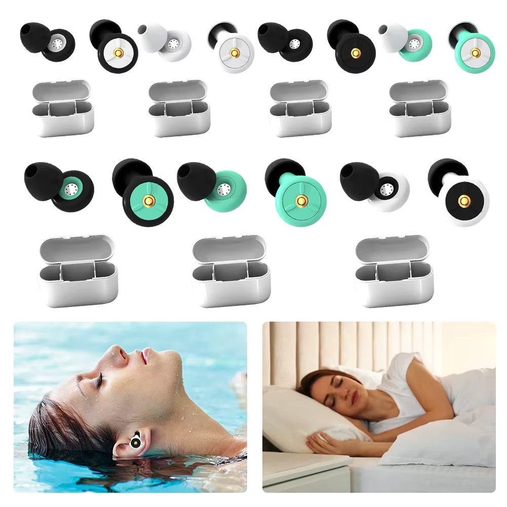 Silicone Anti-Noise Earplugs Waterproof Sound Insulation Earplugs Washable with Earplug Caps & Case for Swimming Showering