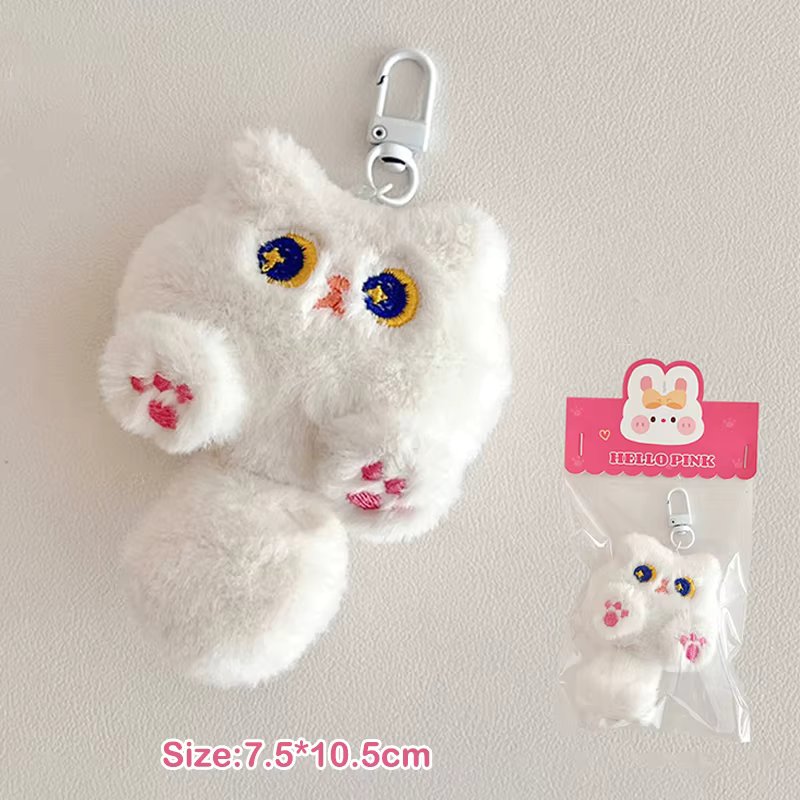 Cute Plush Long Tailed Cat Kitten Doll Pendant Keychain For Women Girls Backpack Car Keyring Bag Decorations Accessories Gift