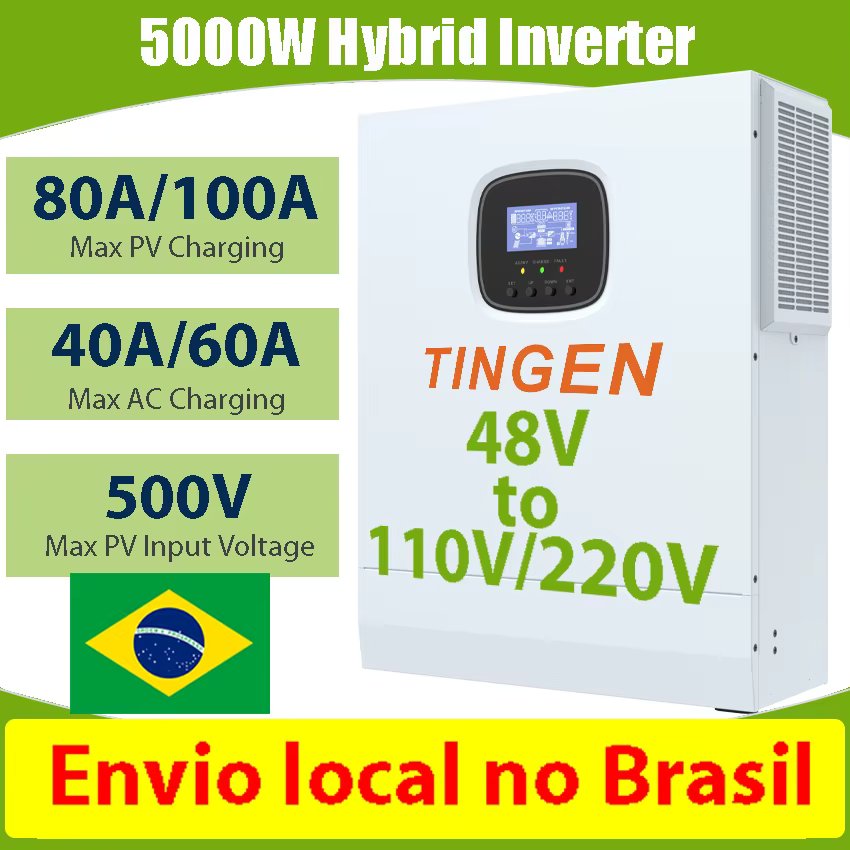 5000W Solar Hybrid Pure Sine Wave Inverter Off Grid 48V To 110V 220V 50Hz/60Hz MPPT PV Max 500V Input 80A PV Charge Current