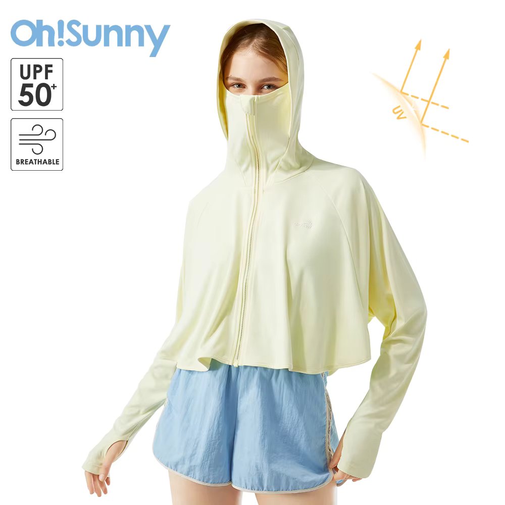 OhSunny Cycling Jacket with Face Cover Hooded Batwing Long Sleeve Capes Ponchos for Women Anti-UV UPF50+ Sun Protection Coats