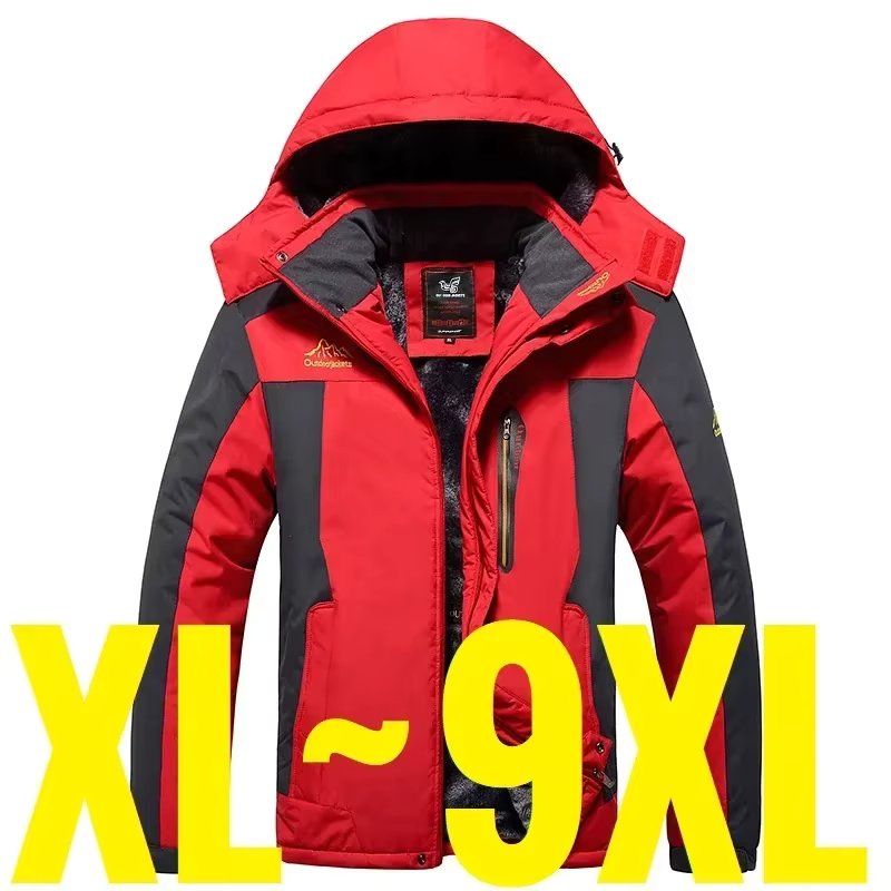 2024 Winter Jackets Men Windproof Fleece Thick Warm Hooded Zip-up Windbreaker Male Camping Waterproof Plus Big Size Larger Coat