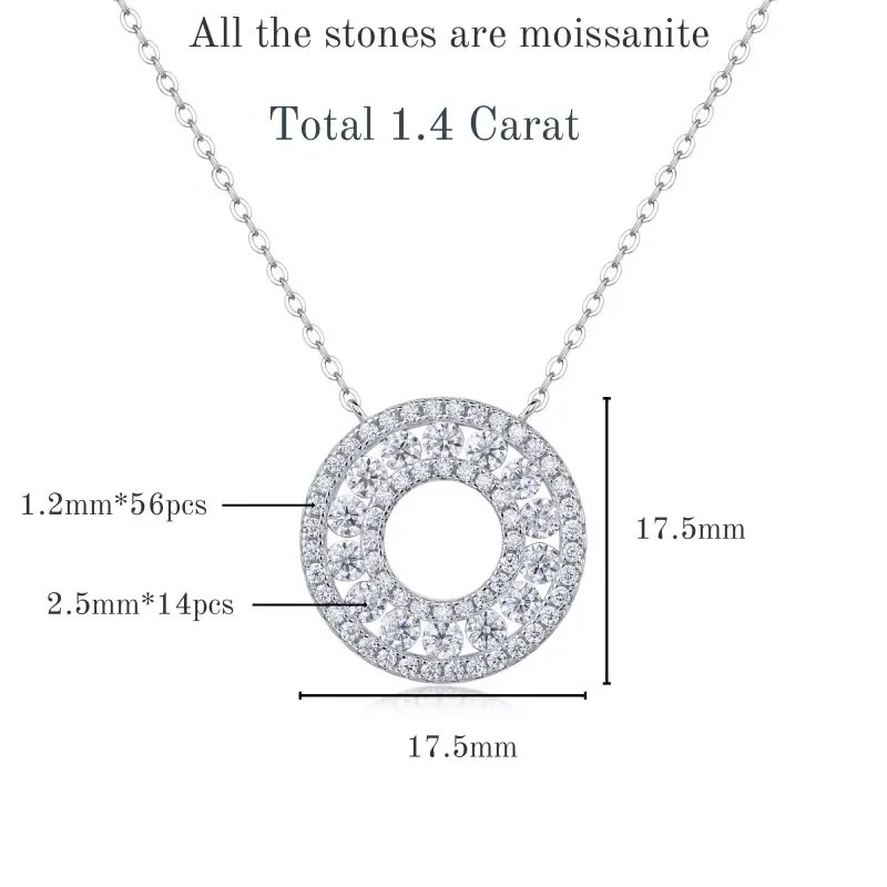 TBCYD 1.4CT D Color Double Circle Moissanite Necklace Pendant For Women GRA Certified S925 Silver Neck Chain Luxury Jewelry Gift