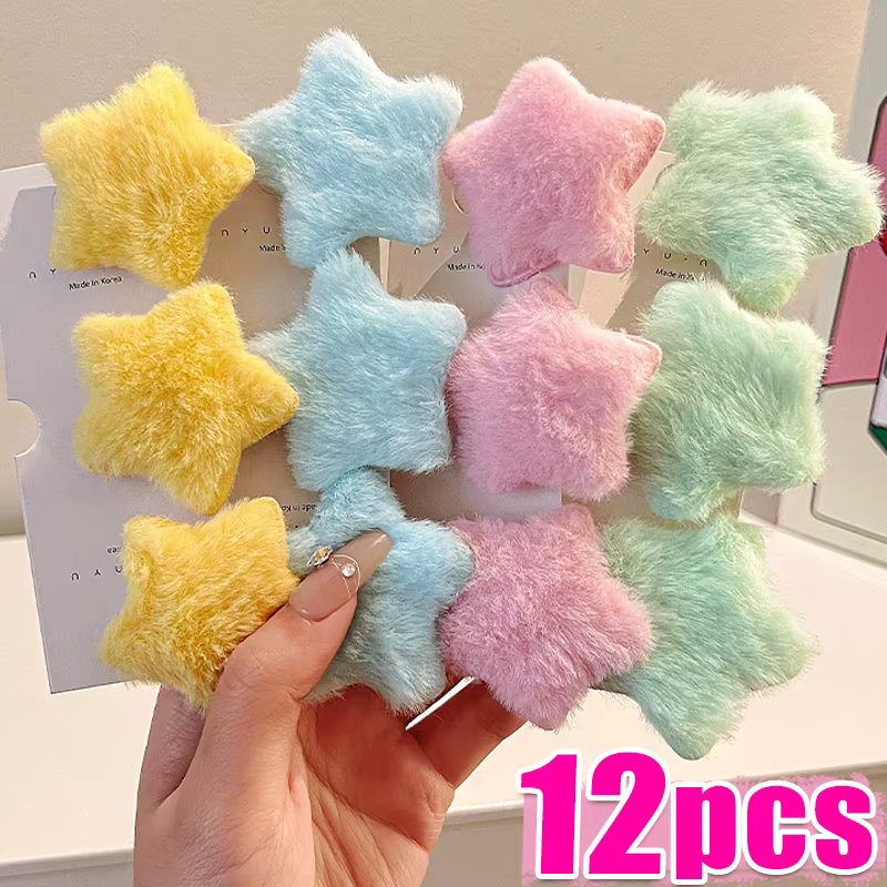 1/12pcs Plush Star Y2K Star Mini Star Hairpin Sweet Child Handmade Cute BB Pins Hairpin Headwear Hair Accessories Women Girls